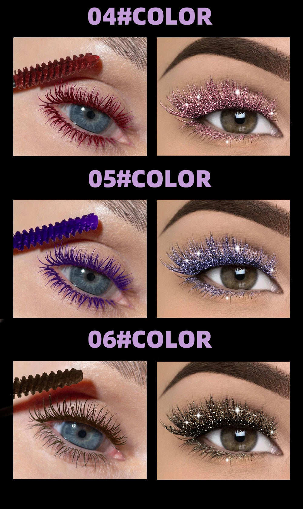 QIBEST 2 In 1 Diamond Glitter Mascara Lasting Colored Mascara Eyelashes Thickening Voluminous Double Ended Waterproof  Mascara