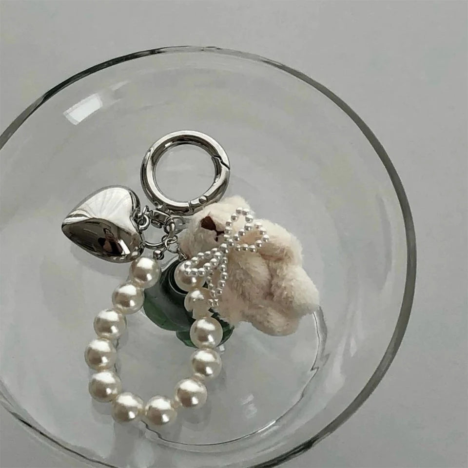 ZAKOL Korean Fashion Imitation Pearl Bear Doll Pendant Keychain Handbag Mobile Phone Accessories Gift for Women Girls