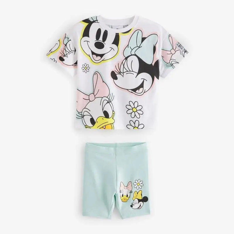 Disney Cartoon Printed Girls Clothes Short Sleeve Tracksuit Summer Clothing