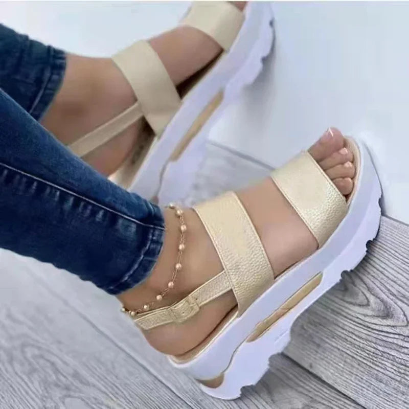 Women’s Wedge Sandals – Buckle Strap, Elegant Summer Heels 2026