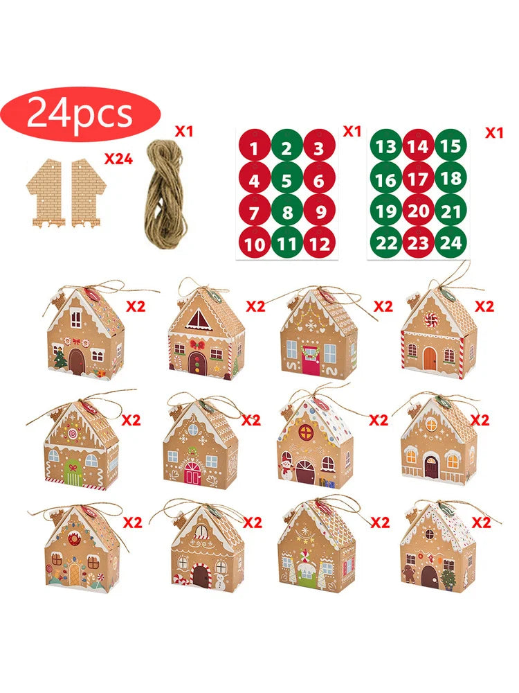 24Pcs Christmas Gingerbread Treat Boxes Mini Kraft Paper Christmas Candy Box Cute Gift Bag Party Gift Christmas Tree Decoration
