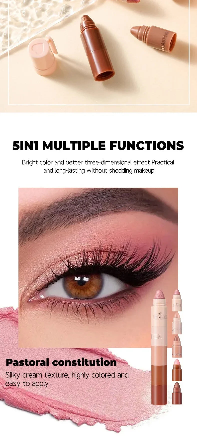 5 in 1 Eyeshadow Pencil Kit Velvet Matte Pigment Shimmer Highlight Makeup Combination Pink Brown Mini Eye Shadow Pen Cosmetics