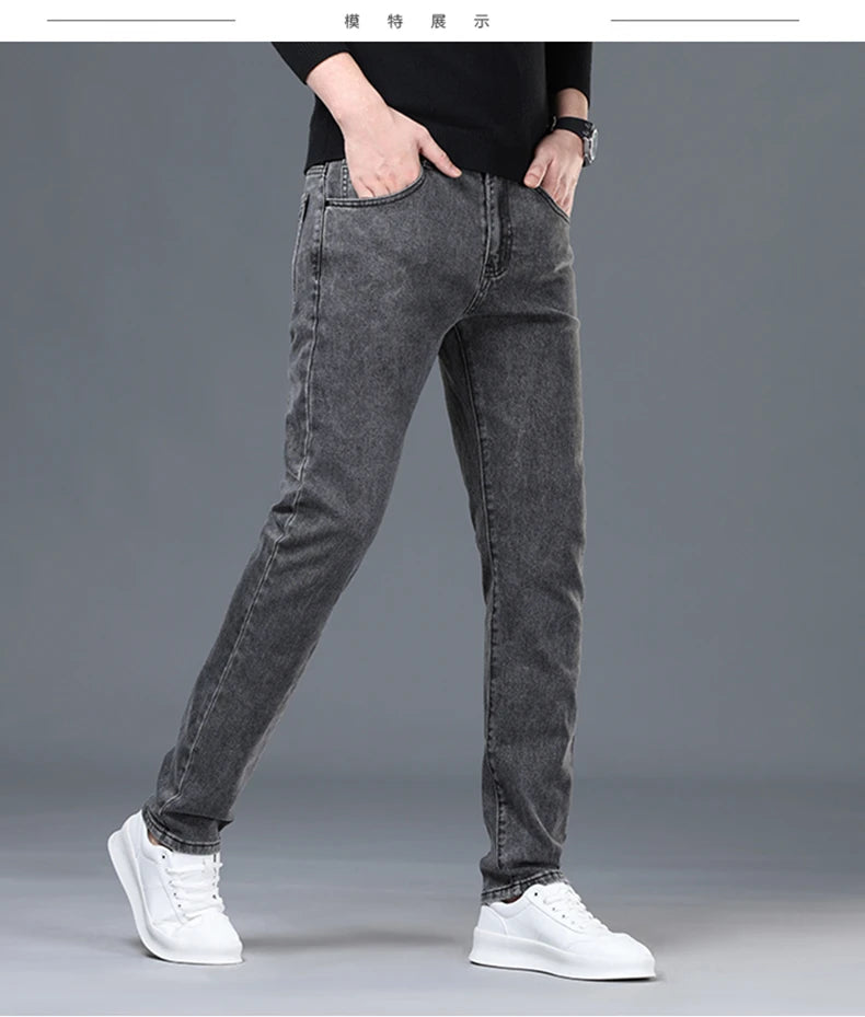 Spring and Summer New Men's Jeans Simplified Korean Edition Slim Fit Straight Leg Versatile Shaped Mid Waist Elastic Men's Jeans
