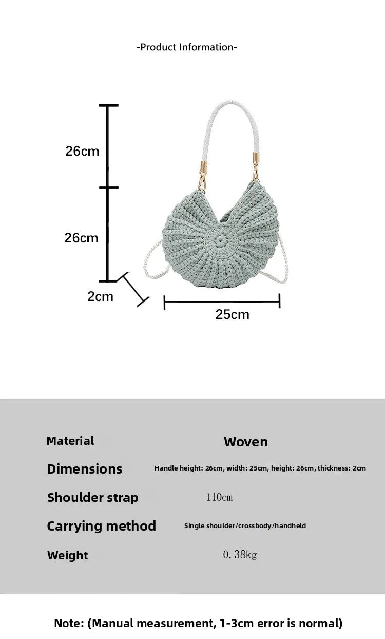 Handcrafted Shell Shaped Crossbody Bag Women's Beach Style Handbag City Simple Cotton Liner Soft round Shape Double Shoulder ...