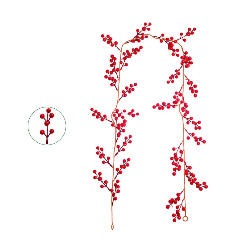 100CM - 190CM Artificial Red Berry Vine - for Holiday Fireplace, Staircase, Dining Table Decor, Christmas - for Celebrations
