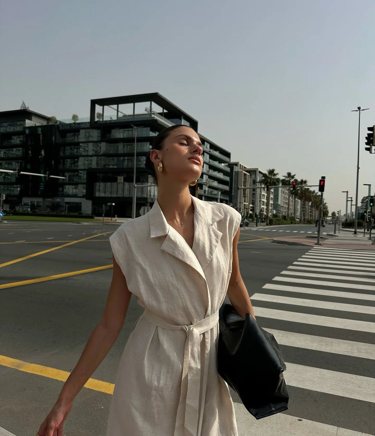 BKLD 2026 Spring Summer New Arrival Sleeveless Shirts Dress Casual Turn-Down Collar Tied Waist Dress Solid Color Women Clothing