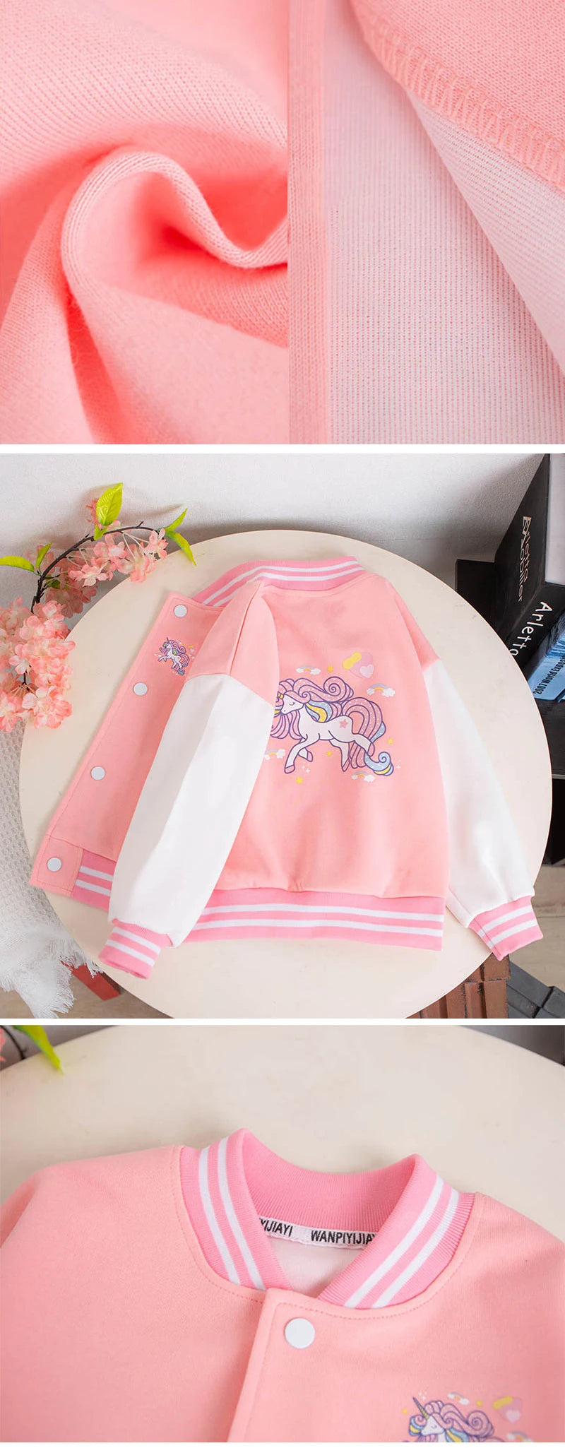 3-12 Years Girls Baseball Coat Spring Autumn Cute Cartoon Unicorn Outerwear Fashion Teenage Girl Sport Jacket Kids Clothes
