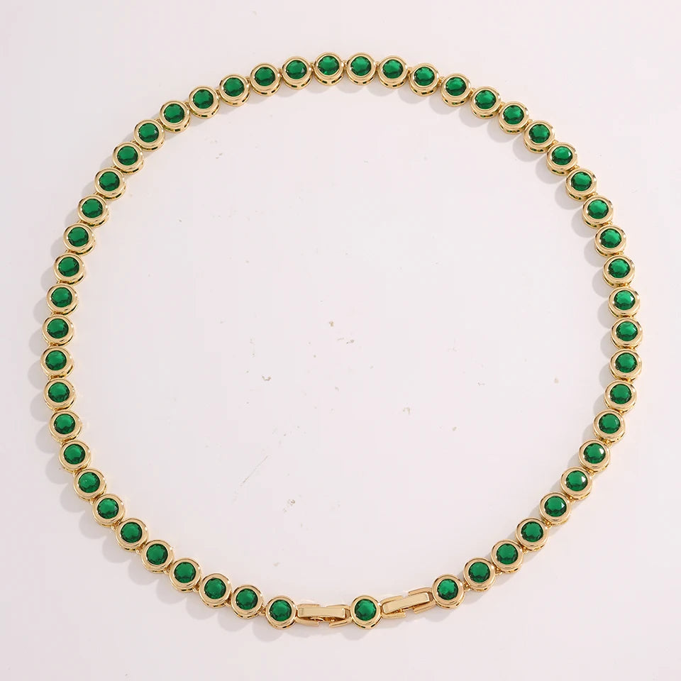 ZAKOL Luxury Dainty Shiny Colorful Zircon Round Tennis Choker Necklace for Women Elegant Sparkling Crystal Wedding Party Jewelry