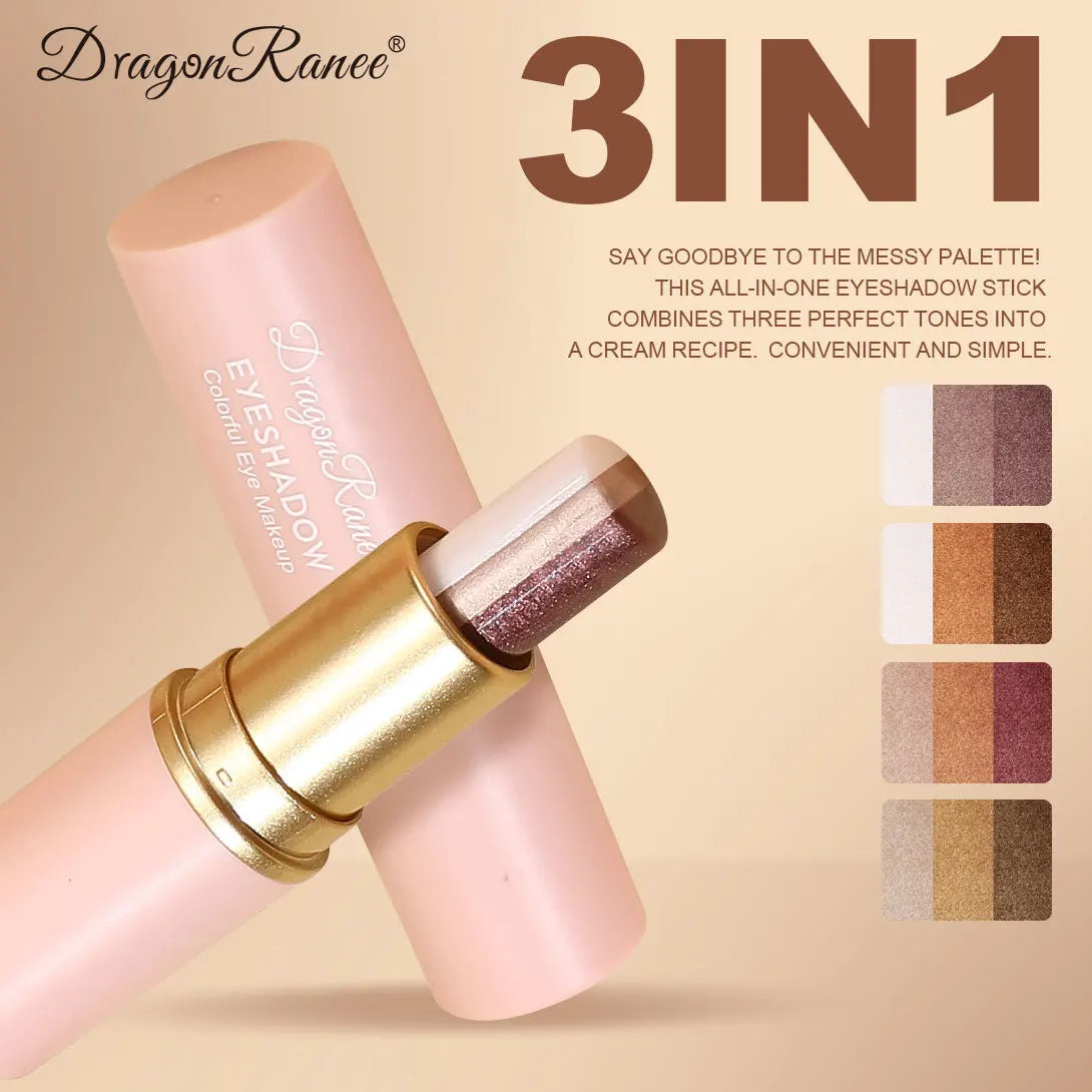 Three-color Eyeshadow Pen Highlighting Stick Waterproof Easy-to-Use Glitter Pearl Eyeshadow Stick Shimmer One-Swipe Eyes Makeup