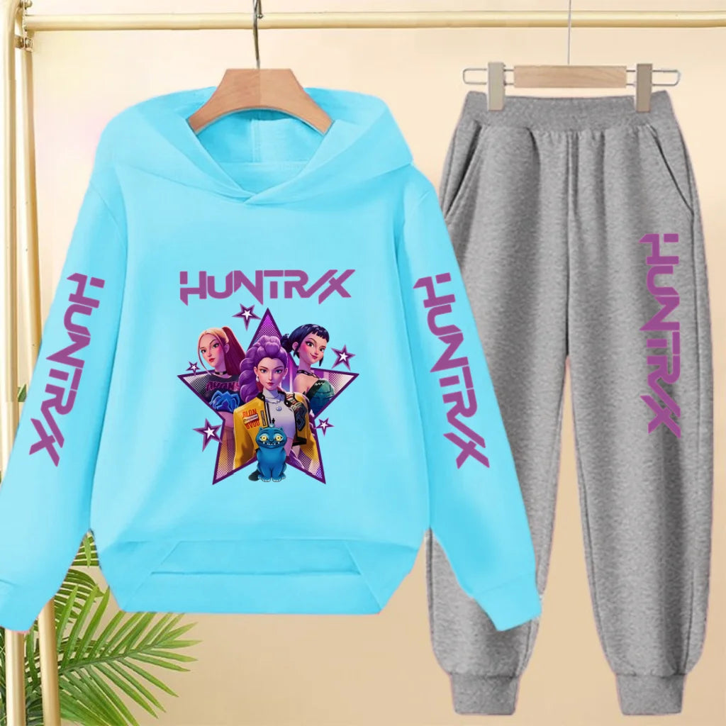 Kids Hot-selling Hoodie Golden Korean Wave Girl Group Cartoon Sweatshirts+Pants Boys Girls Toddler Sports Top 3-12Yrs Casual Set