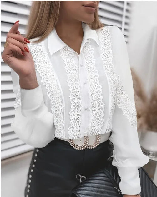 Summer Floral Embroidery Lace Blouse Fashion Women V Neck Casual Shirt Elegant Chic Short Sleeve Hollow Out Tops Elegant Blusas