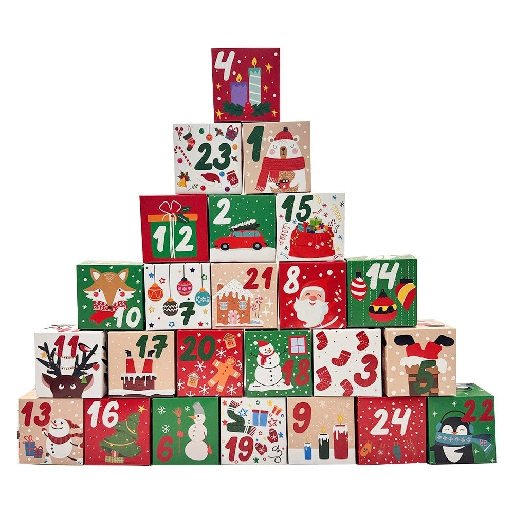 24pcs Christmas Empty Advent Calendar Kids Boxes Christmas Countdown to Xmas Gift Candy Boxes New Year 2026 Christmas Decoration
