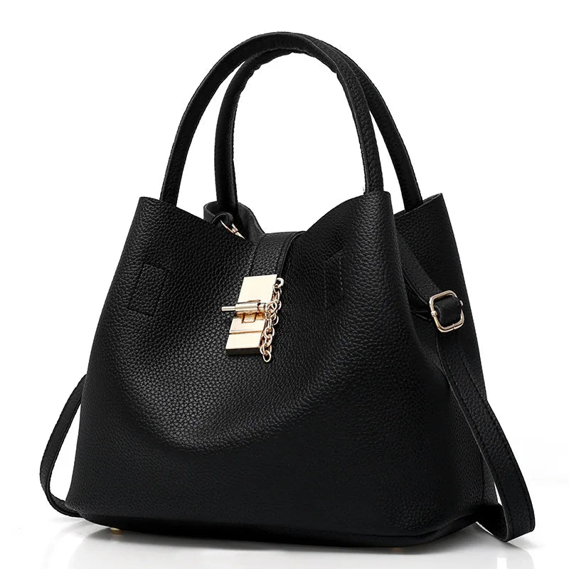 Women’s Large Capacity Shoulder & Crossbody Bag – Lychee Pattern PU Leather Bucket Style | حقيبة كتف وكروس نسائية كبيرة السعة – تصميم دلو من جلد صناعي بنقشة الليتشي