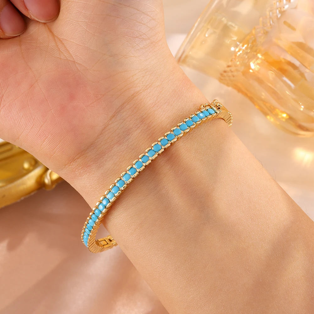 ZAKOL New 4 Styles Bule Turquoise Zircon Inlaid Bracelet Bangles for Women Ffashion Open Buckle Bracelets Stacking Jewelry