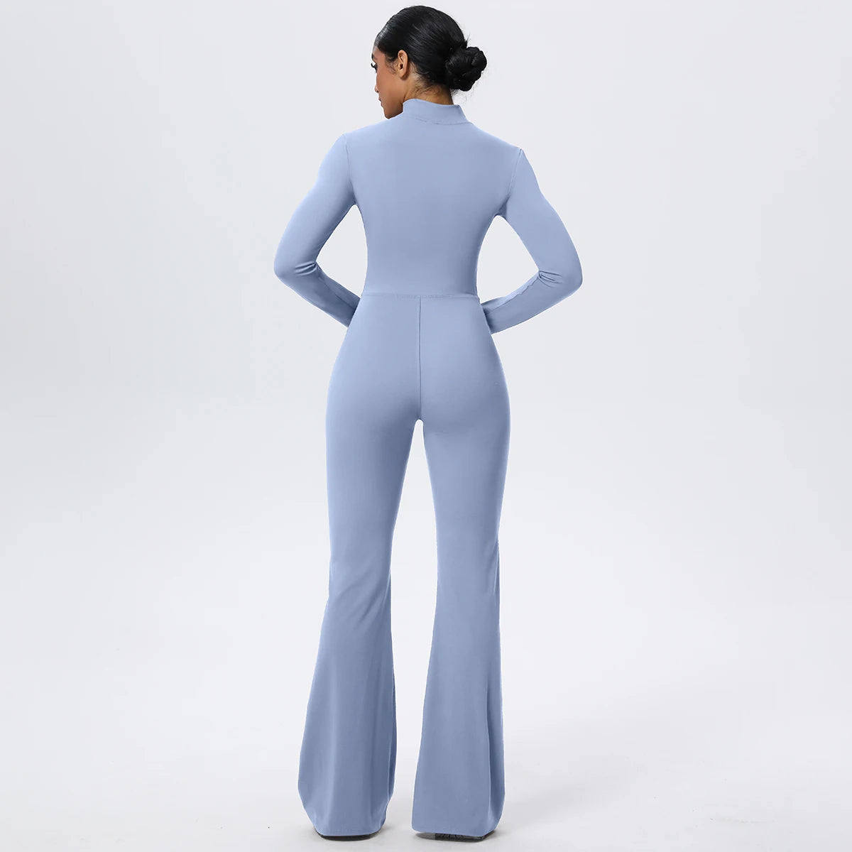 Woman's Fitness Yoga Bodysuit Solid Color Yoga Zipper Long Sleeves Trousers Gym High Strength Exercise Sports Bodysuit Leggings