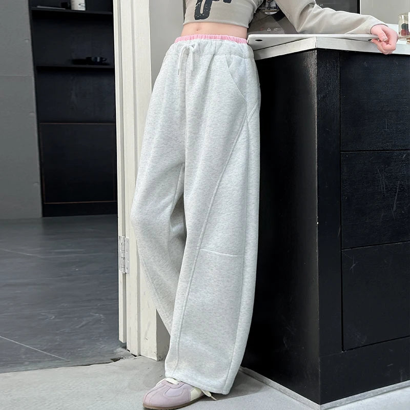 New Autumn Girls Sports Drawstring Pants Pink Grey Color Kids Sporty Trousers Trackpants Children Cotton Knitted Sweatpants