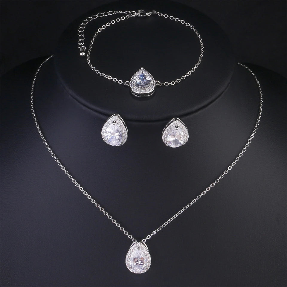 ZAKOL Classic Water Drop Zirconia Wedding Jewelry Set for Women Shiny AAA Cubic Zircon Earrings Necklace Jewelry Sets Gift