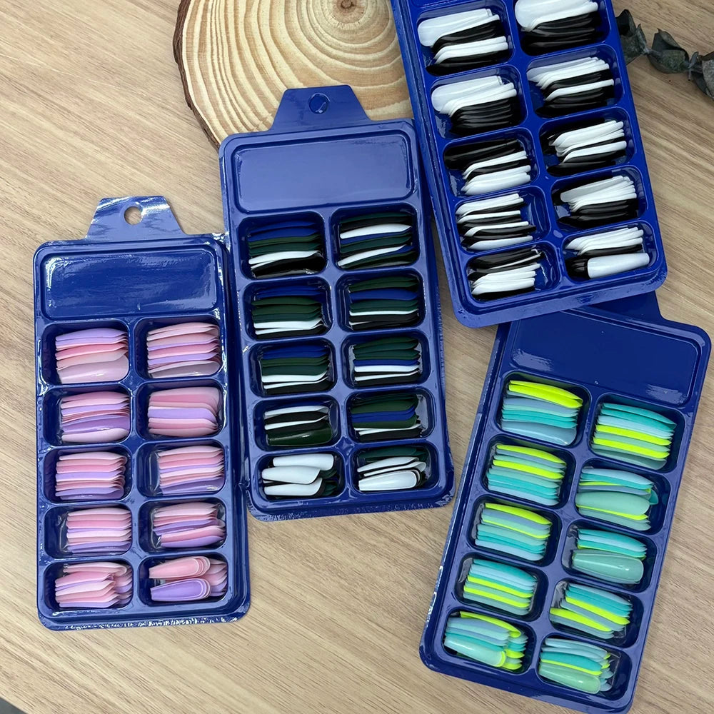 120Pcs Long Coffin False Nails Mixed Color Press On Nails Acrylic Manicure Extension Artificial Square Full Cover Fake Nail Tips