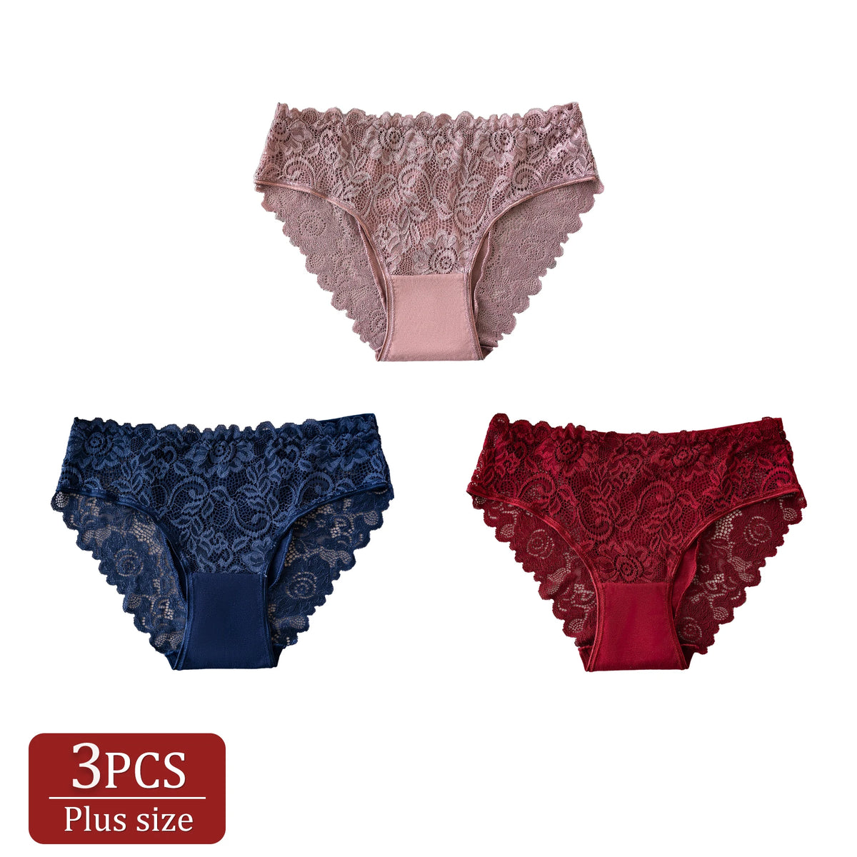 3PCS Women's Plus-Size Underwear Elegant Floral Embroidery Lace Trimmed Panties Sexy Hollow Out Briefs High Quality Lingerie