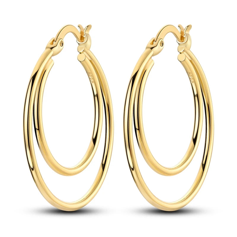 925 Silver Hoop Earring For Woman Rose Gold Yellow Pendientes Original Minimalist Earring Jewelry