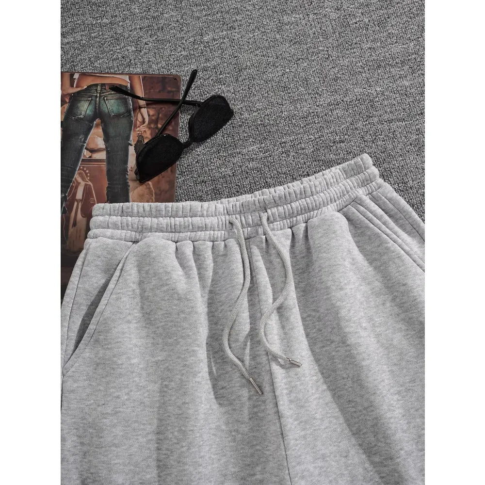 Spring and summer new solid color gray atmospheric men's pure cotton drawstring waist sports shorts