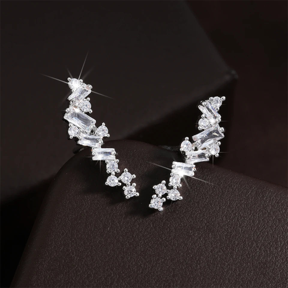 ZAKOL Simple Geometric Zirconia Climb Stud Earrings for Women Shiny Crystal CZ Bridal Wedding Jewelry Wholesale
