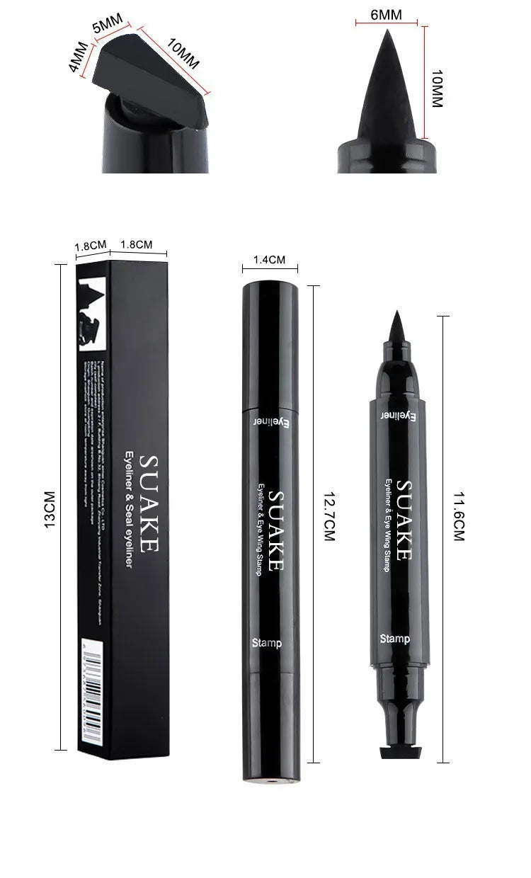 2 In 1 Stamp Black Liquid Eyeliner Pen Waterproof Fast Dry Triangle Seal Eye Liner Pencil Cosmetic Double-ended Eyeliner Makeup