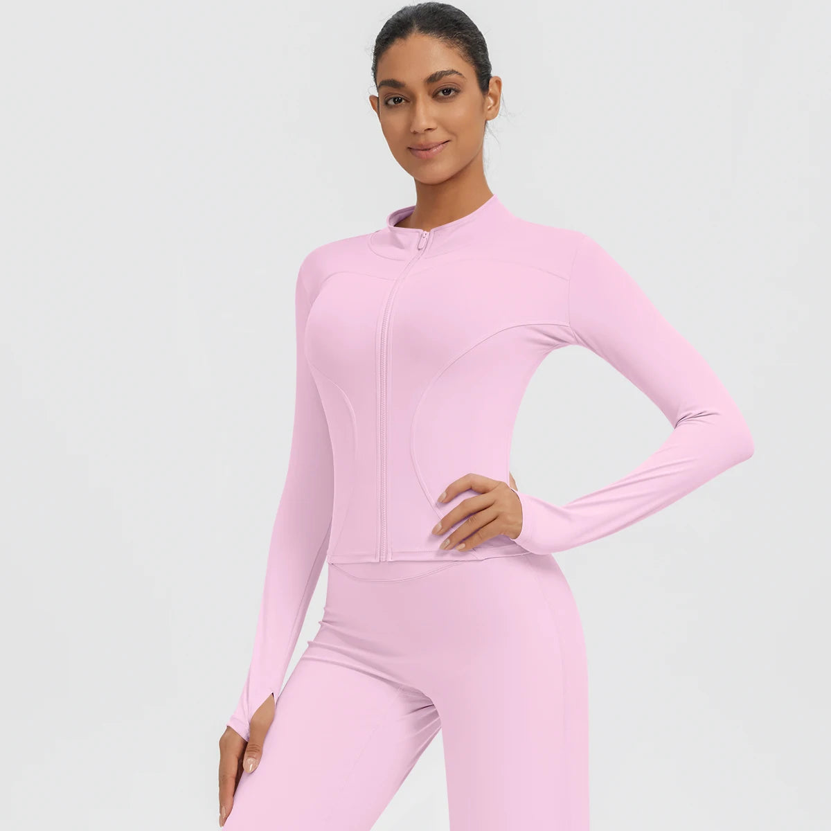 New Women's Stand-Up Collar Yoga Jacket Summer Fitness Sports Solid Color Workout Top Yoga Zipper Long Sleeves Sports Top Coat