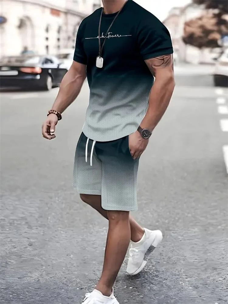 New Men's Outfit Summer Short Sleeve T Shirt Set Fashion 2 Piece Sportwear 3D Printed Casual shorts Sweatshirt Men's Tracksuit