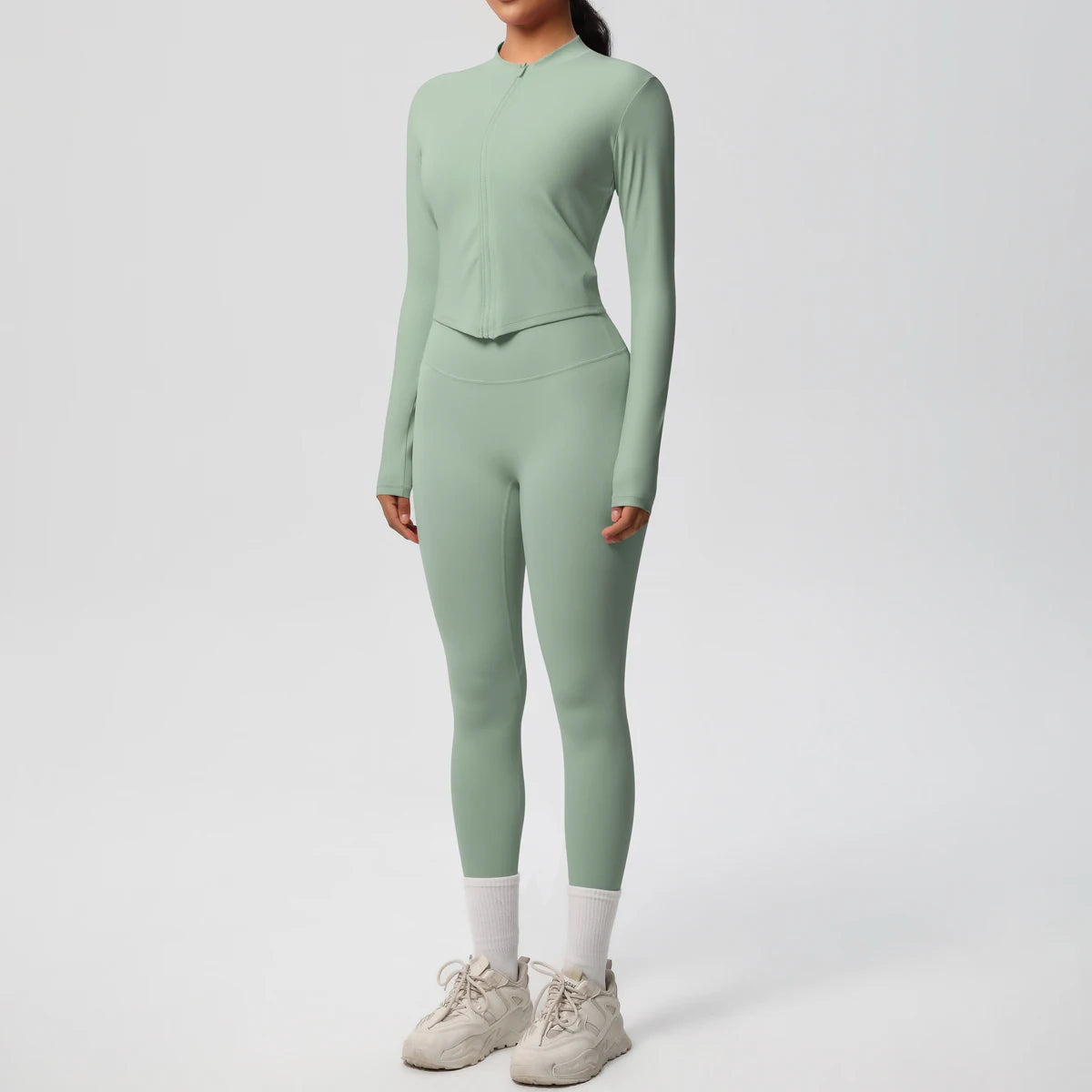 Hot Sale New Yoga Suit for Women Solid Color Yoga Zipper Long Sleeves Slim Casual Jacket Top Quick Drying Fitness Pants Gym Set