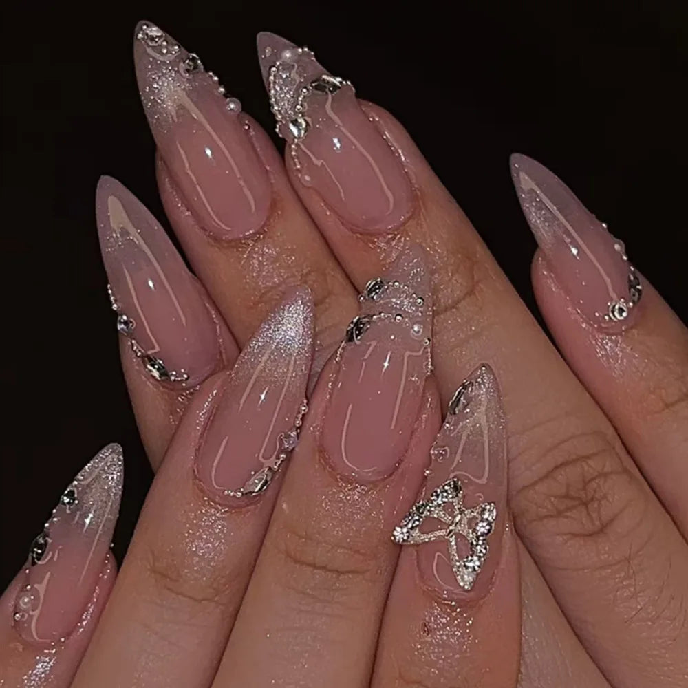 24Pcs Autumn Winter Matte Almond False Nails with Glue Rose Leaf Printing Nail Art Simple Full Cover Press on Acrylic Nails Tips