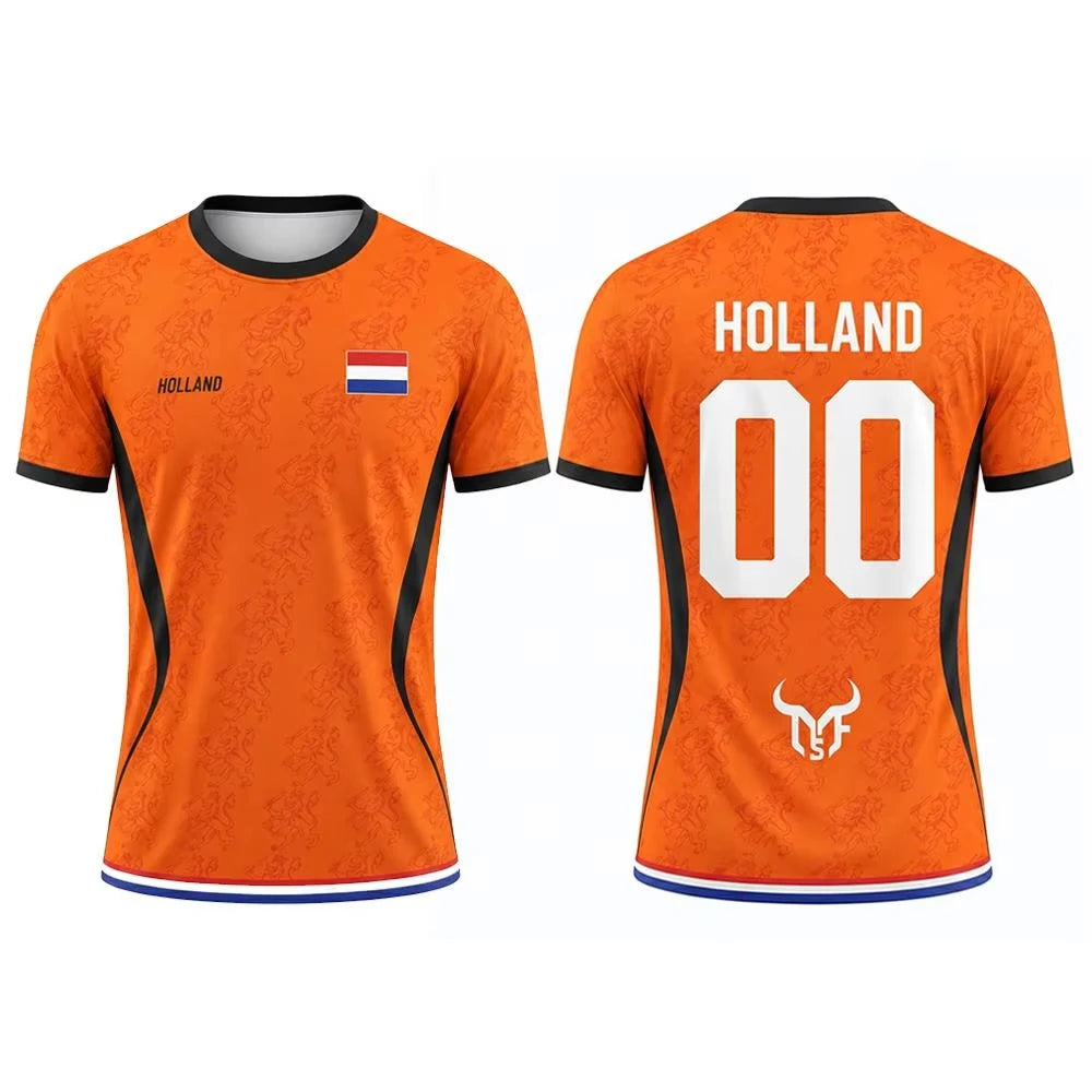 Netherlands Flag Print Soccer Jersey Family Style Casual for Adults Kids Outdoor Casual Breathable Short Sleeve Top for Sports