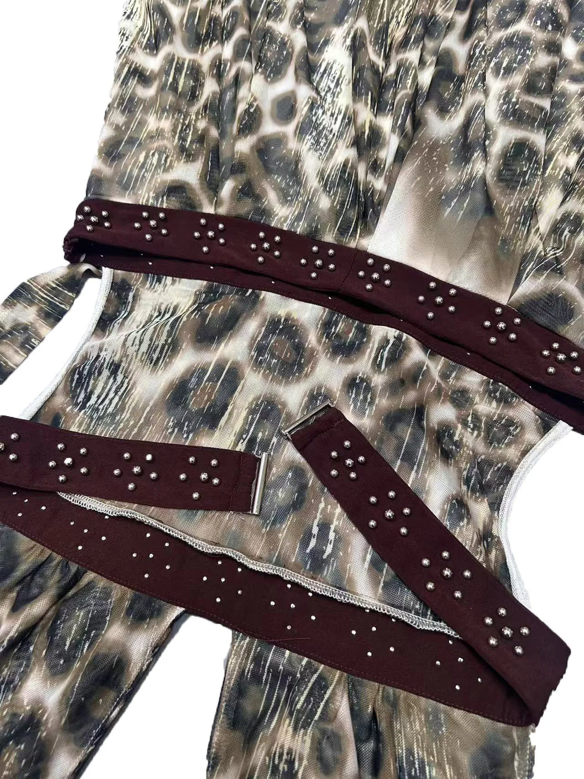 Summer Vacation Sexy Leopard Print Halter Maxi Dress Elegant Deep V Hollow Out Low-Waist Irregular Beach Dress Lady Party Outfit