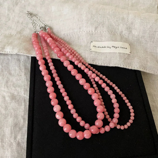 ZAKOL 4/6/8mm Exquisite Pink Blue Round Natural Stone Beaded Necklace for Women Girls Versatile Dopamine Choker