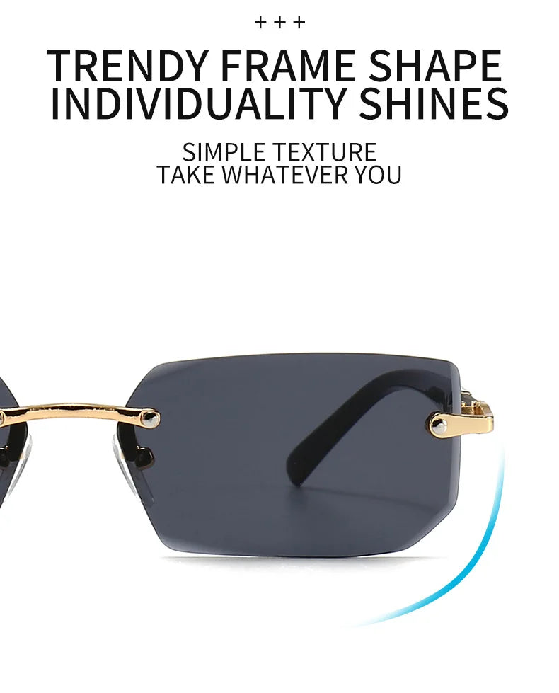 Rimless Rectangle Fashion Sunglasses نظارات شمسية مستطيلة بدون إطار