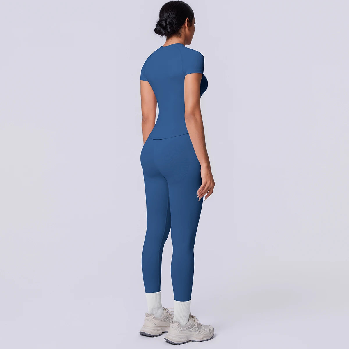 Rooftrellen New 2PCS/set Yoga Set Summer Quick Drying Fitness Sports Workout Top T-Shirt High Stretch Seamless Yoga Leggings Set