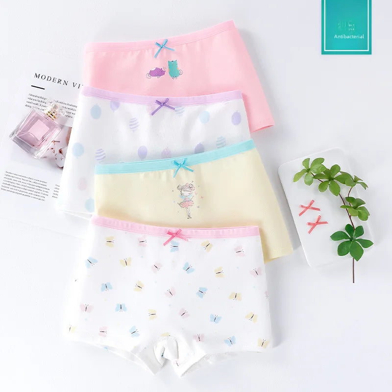 Girls Cotton Underwear Children Flat Corner Pants Antibacterial Children Clothing Four Corner Pants Small Medium Girls Baby