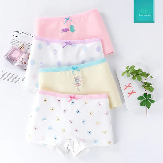 Girls Cotton Underwear Children Flat Corner Pants Antibacterial Children Clothing Four Corner Pants Small Medium Girls Baby