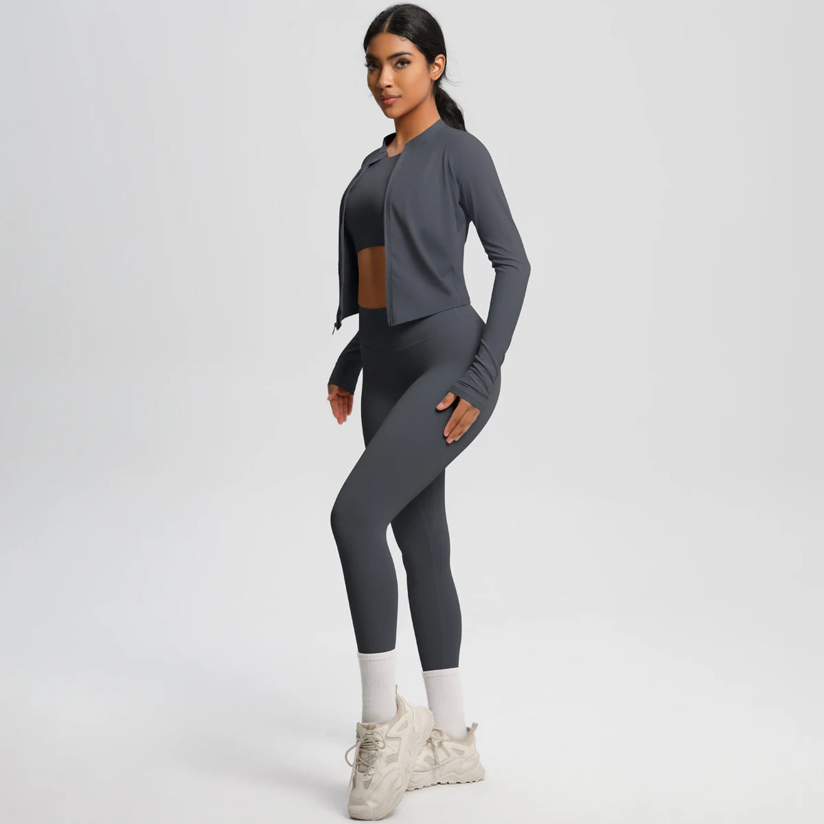 Yoga Three Piece Set for Women's Yoga Zipper Long Sleeves Sports Running Quick Drying Yoga T-shirt Push Up Female Pants Yoga Set