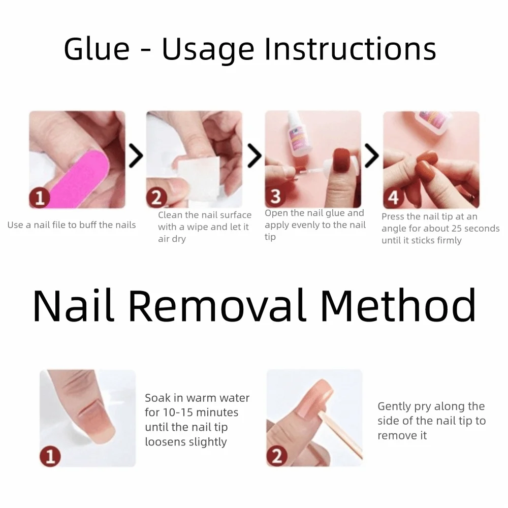 24pcs Gifts Reusable Nail Kit Full Cover Fake Nails Nail Glue Short Square Press On Nails Nail File Nails Stikers Nail Art