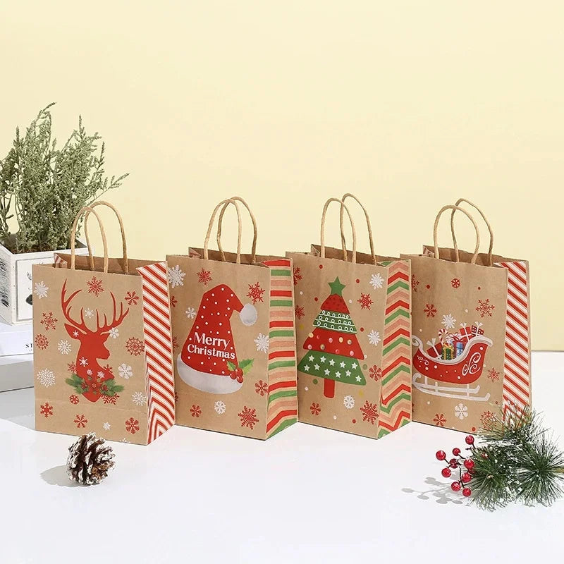 Christmas Party Gift Bags Santa Claus Themed Goodie Bags with Handles for Holiday Candy Packaging Christmas Eve Pouch Supplies