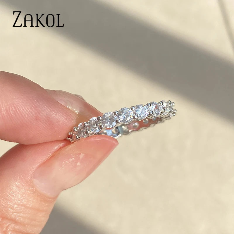 ZAKOL Fashion Round White Green Cubic Zirconia Wedding Rings for Women Girl Party Jewelry Birthday Gift RP189