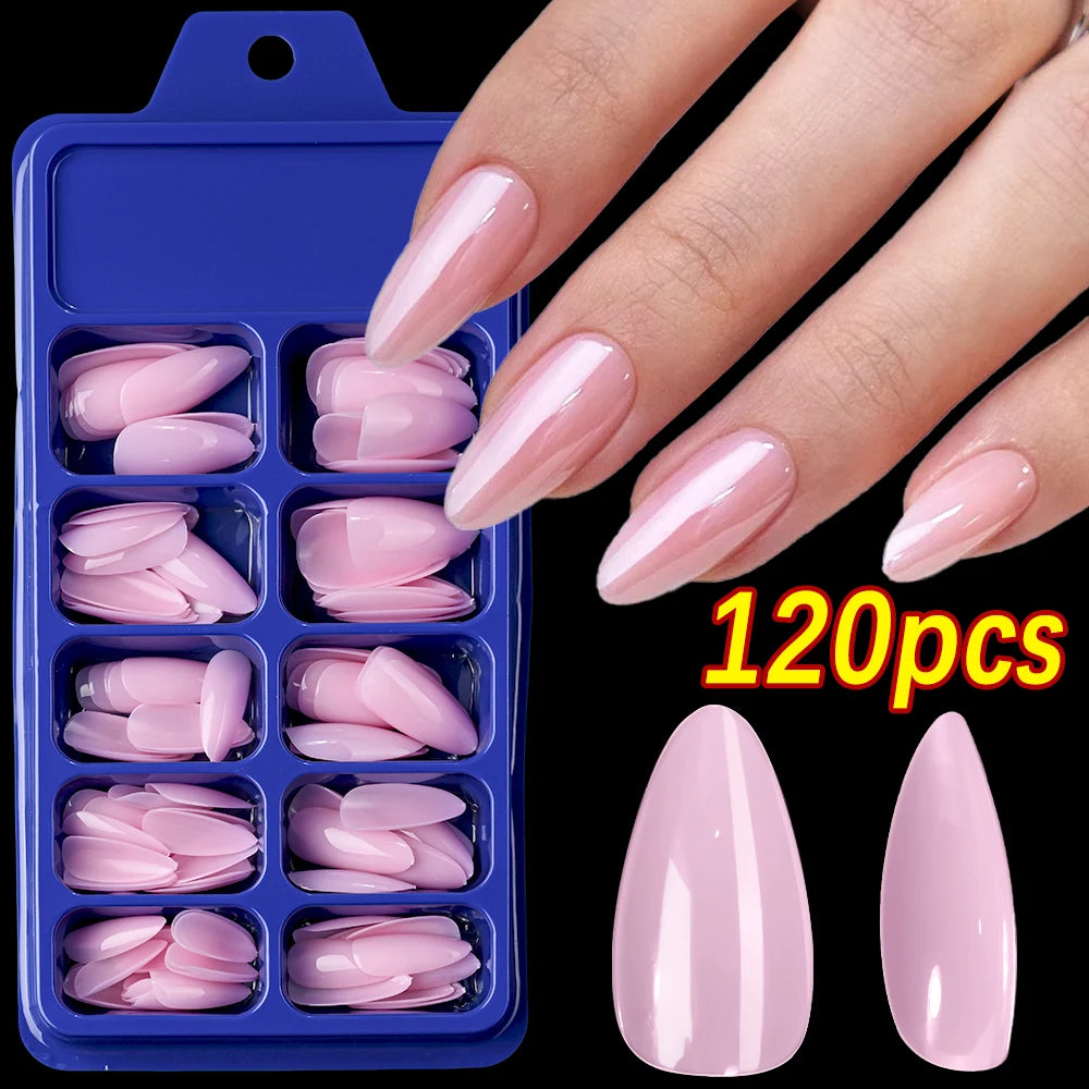 120Pcs Short Square French False Nails Acrylic Ballet Full Cover Fake Nail Tips Extension for Women Wearable Press on Nails