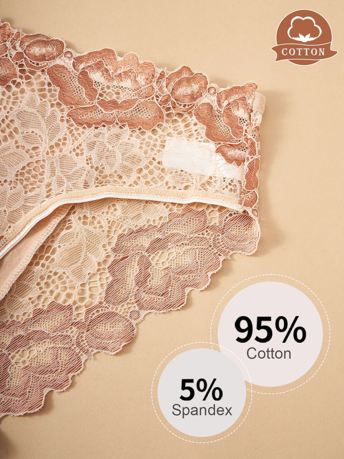 3PCS Semi-Sheer Contrast Lace Floral Sexy Women's Panties New Comfortable Cotton Underwear Solid Color Briefs Everyday Lingerie