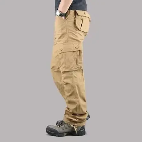 Multi-PocketCargo Pants Men Loose-Fit Casual Pants Outdoor Straight-Leg Tactical Pants Durable Workoveralls Trendy