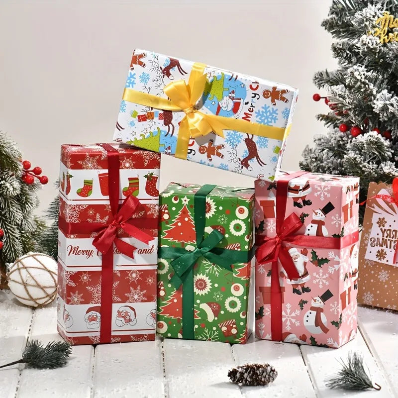 8-Pack Fashion 50x70cm Packaging Paper Snowman/Santa Claus Colorful Christmas Gift Packaging Craft DIY Gift Wrap Gift