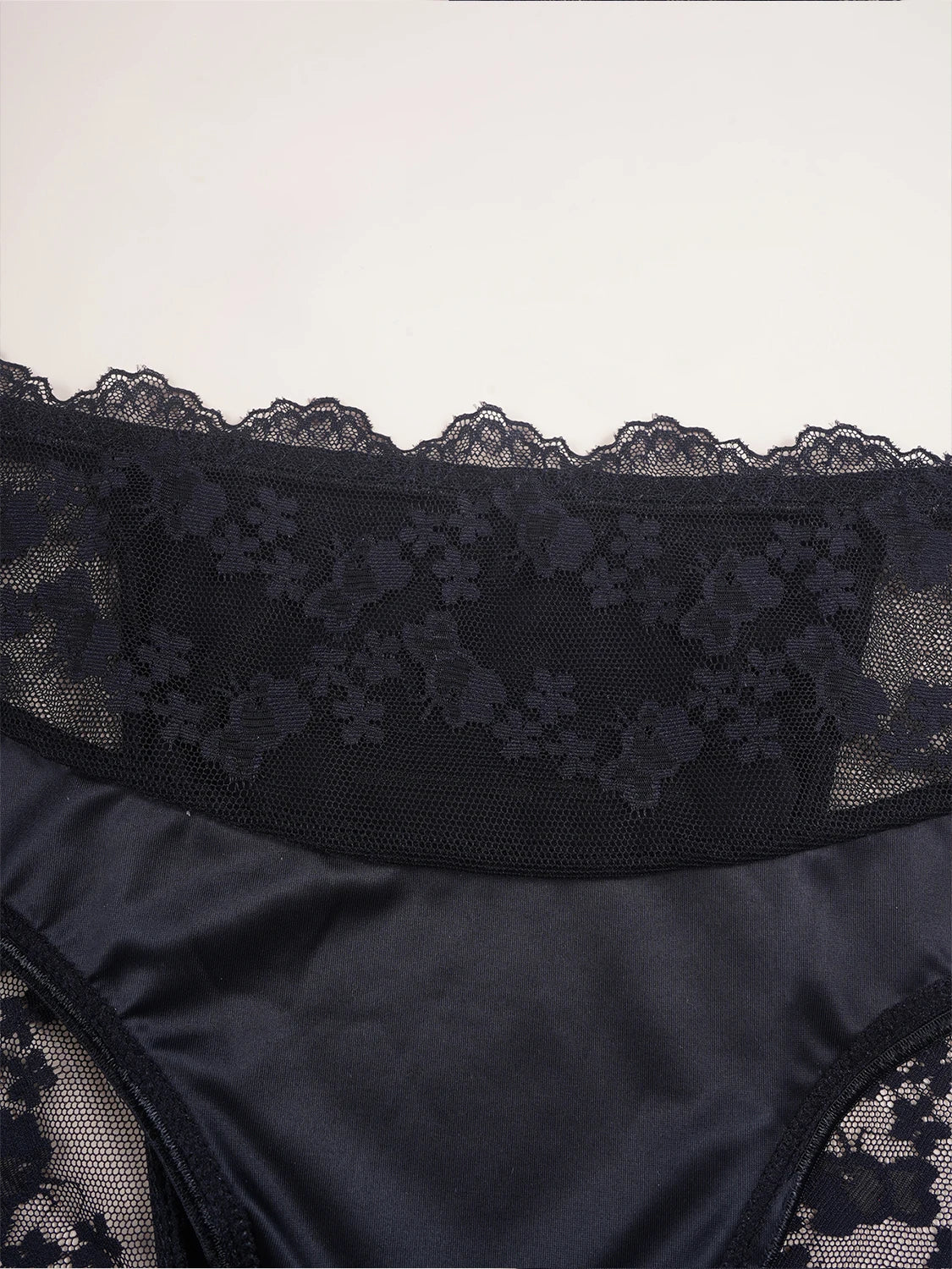 3PCS Black Lace Seamless Satin Underwear Elegant Women's Panties Hollow Out Lace Floral Design Sexy Briefs Breathable Lingerie