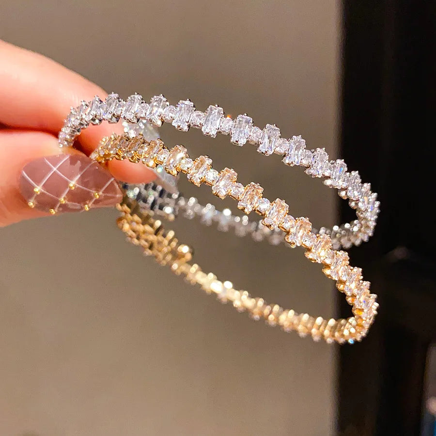 ZAKOL Fashion Full Paved Baguette Cut Cubic Zirconia Cuff Bracelets for Women Sparkling Wedding Party Jewelry Accessories