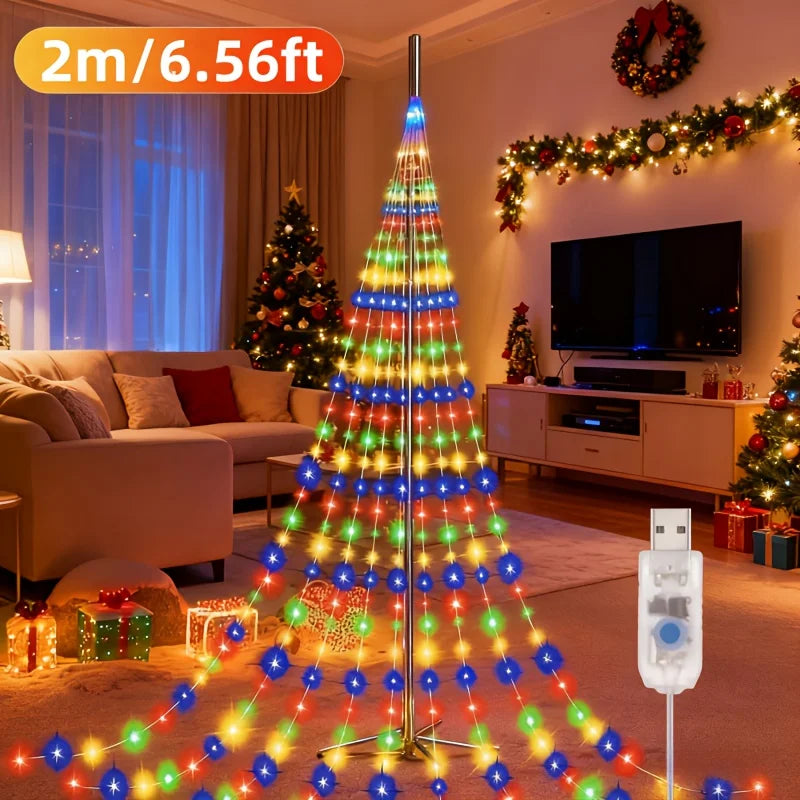 USB Powered LED Waterfall Lights,Star String Lights, Indoor Outdoor Christmas Lights for Bedroom, Living Room, Christmas Tree