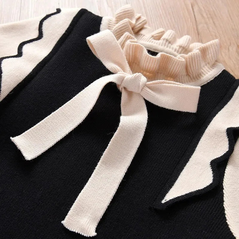 2026 Autumn winter Teenagers Girls Kids bowtie Knit Sweater Dresses Princess clothes new year christmas 4 5 6 7 8 9 10 11 year